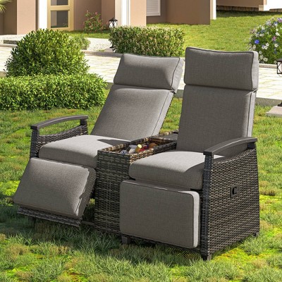 Nestfair Wicker Outdoor Lounge Set with Built-in Storage Table and Adjustable Backrest Brown