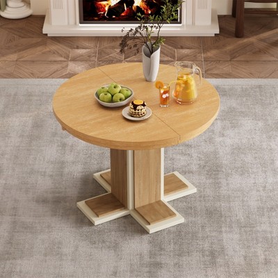 VYNXARIA Extendable Dining Table with a 16-inch Middle Leaf, 42-58in Oval Dining Table for 6(Natural Wood Wash)