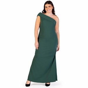 Plus Size Formal One Shoulder Rouched Mermaid Maxi Dress - 24seven Comfort Apparel™ - 1 of 4