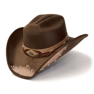 Western Express Brown Suede Finish Western Hat with Tooled Hat Band and Leather Accents - 1 of 4