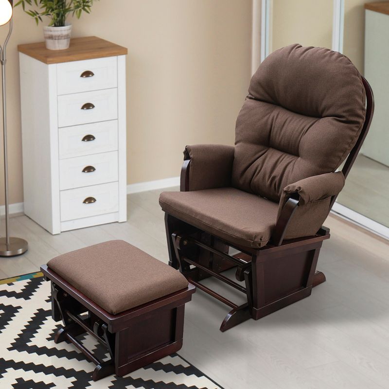 HOMCOM Nursery Glider Rocking Chair with Ottoman, Thick Padded Cushion Seating and Wood Base, 2 of 7