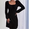 Coolmee Women's Square Neck Fall Long Sleeve Mini Dress Tie Front Ribbed Knit Short Sweater Dresses - 4 of 4