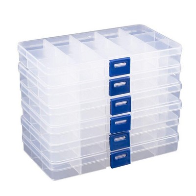 Juvale 6 Pack Clear Plastic Jewelry Organizer Container Storage Box with Adjustable Movable Dividers 15 Grids for Beads, Jewelry and Fishing Hook