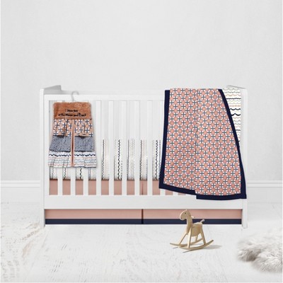 Bacati - Olivia Coral Navy 4 pc Crib Bedding Set with Diaper Caddy