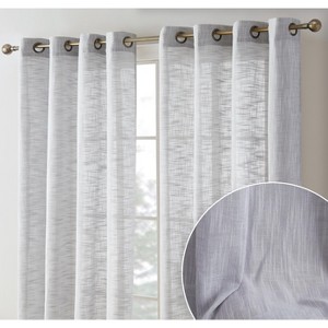 HLC.ME Madison Faux Linen Textured Thicker Sheers Privacy Light Filtering Window Grommet Curtains Drapery Panels, Set of 2 - 1 of 4