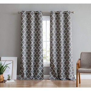 HLC.ME Lattice Print Design Curtains Light Reducing Insulating Grommet Window Treatments Curtains - Set of 2 - 1 of 4