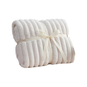 Itopfox Faux Fur Throw Blanket for Couch, Cozy Fuzzy Fluffy Luxurious Soft Striped Plush Gift Blankets for Family Sofa Chair Bedroom, Ivory - 1 of 4