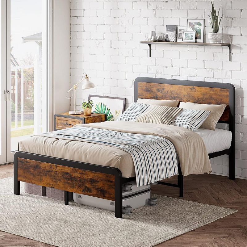 Whizmax Bed Frame with Headboard, Platform Bed Frame with Safe Rounded Corners & Strong Metal Slats Support, Brown, 1 of 9