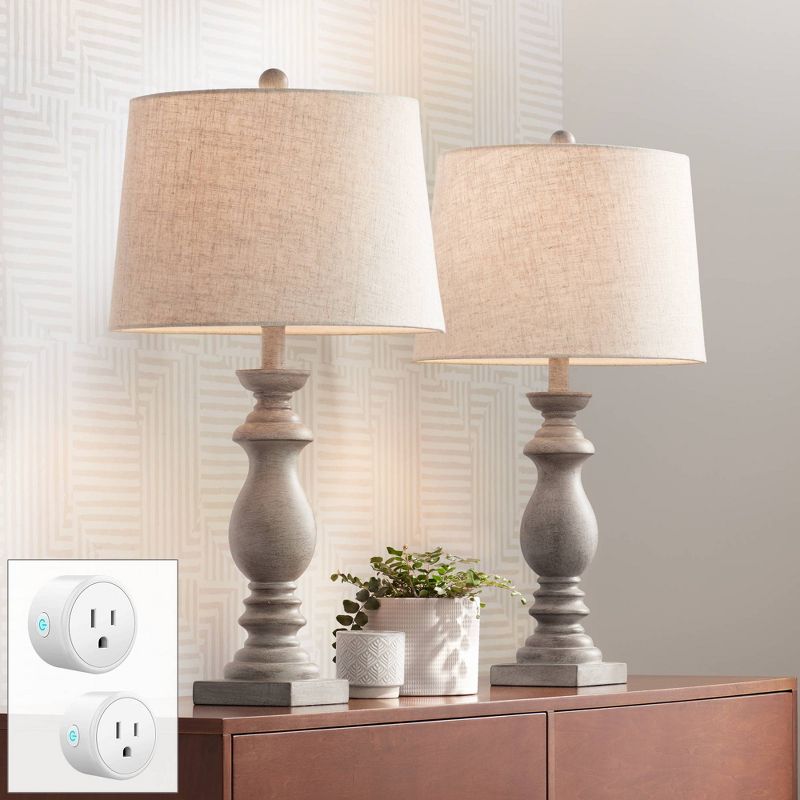 Regency Hill Patsy 26 1/2" Tall Candlestick Traditional Table Lamps Set of 2 WiFi Smart Socket White-Washed Wood Finish Living Room Bedroom Bedside, 2 of 10