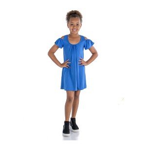 24seven Comfort Apparel Girls Pleated Cold Shoulder Girls Summer Dress - 1 of 4