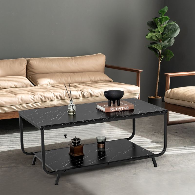 Costway Coffee Table 2-Tier Modern Marble Coffee Table W/ Storage Shelf for Living Room, 2 of 11