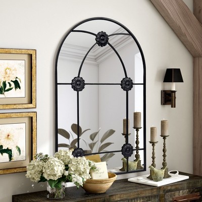 Beautyolove 20 in. W x 30 in. H Arched Black Metal Framed Wall Mirror
