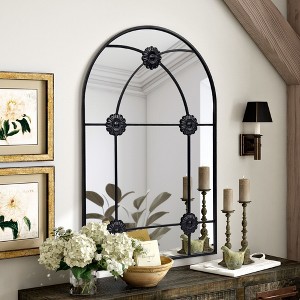 Beautyolove 20 in. W x 30 in. H Arched Black Metal Framed Wall Mirror - 1 of 4
