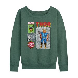 Women's - Marvel - Thor Action Figure Lightweight French Terry Wide Neck Long Sleeve Shirt - 1 of 4