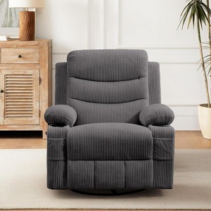 360 Swivel Rocker Chair Small Rocking Recliner, Upholstered Fabric Glider Nursery Chair with Side Pockets with Cup Holder, Massage and Heat Recliner - 1 of 4