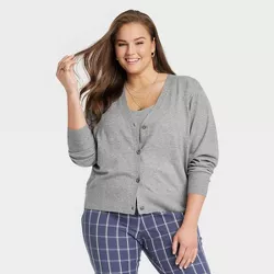 Women's Plus Size Button-Front Fine Gauge Ribbed Cardigan - A New Day™ Gray 4X
