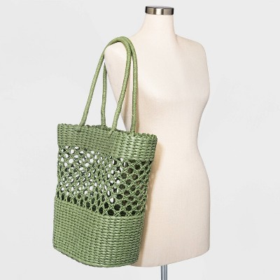 Solid & Striped Womens Woven Vinyl Circle Tote Bag Lime Green Black