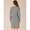 Allegra K Women's Houndstooth Plaid Round Neck Long Sleeve Bodycon Sheath Dress - 3 of 4