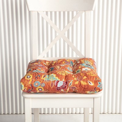 Astoria Floral Orange Chair Pad with Cotton and Polyester Fill