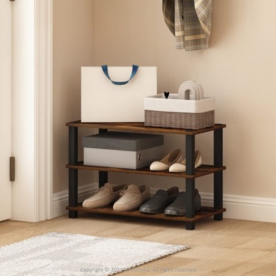 Furinno 3-Tier\4-Tier Shoe Rack Multifunction Tower Shelf Storage Organizer Stand for Bathroom&Living Room&Entryway,Amber Pine/Black