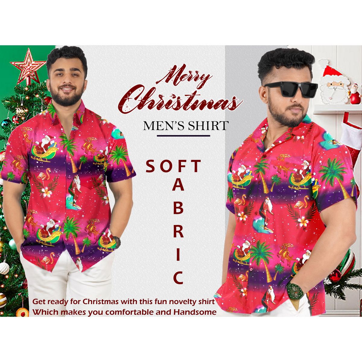 HAPPY BAY Mens Hawaiian Shirts Short Sleeve Button Down Shirt Men's Christmas Hawaii Vacation Casual Beach Shirts for Men Funny - thumbnail 6