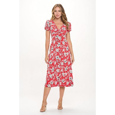 WEST K Women's Haven Short Sleeve Keyhole Printed Midi Dress