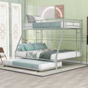 Whisen Twin over Full Bed with Sturdy Steel Frame Bunk Bed with Twin Size Trundle and Two-Side Ladders - 1 of 4
