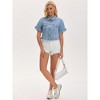 INSPIRE CHIC Women's Turndown Collar Short Sleeve Denim Lightweight Ruffle Cropped Jean Jacket - 3 of 4