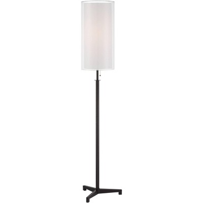 Possini Euro Design Tarrah Modern 68 1/2" Tall Standing Floor Lamp Skinny Tripod Pull Chain Brown Metal Bronze Finish Double Drum White Shade