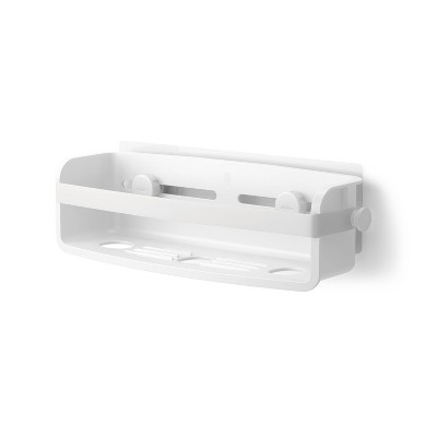 White Plastic Suction Mount Shower Caddy with Adhesive Strips