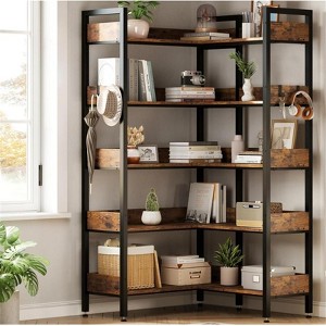 Corner Bookshelf, 5 Tier L-Shaped Bookcase, Modern Industrial Corner Shelf Unit, Convertible Storage Display Rack - 1 of 4