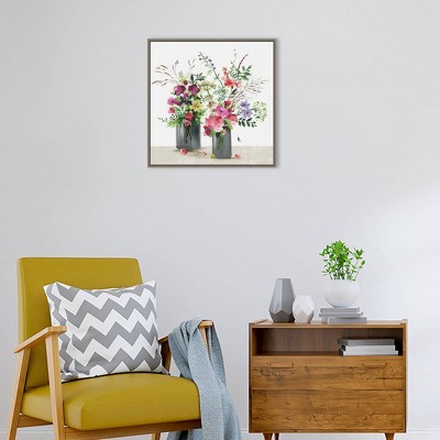 22" x 22" Glass Florals by Asia Jensen Framed Canvas Wall Art Print - Amanti Art: Botanical Print, Home Decor