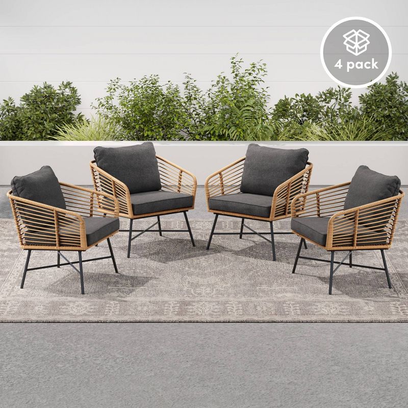 Nathan James 4pc Bohemian Outdoor Patio, Armchairs Black, 2 of 10