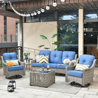 XIZZI All Weather Rattan Conversation Set, Wicker Furniture Sofa Set 3-Seat Couch with Cushion, Outside Rattan Sofa Set for Garden Backyard