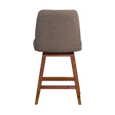 Brown Oak Wood Swivel Counter Stool with Taupe Boucle Fabric