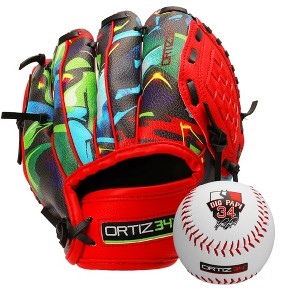 Ortiz34 9" Graffiti Youth T-Ball Glove, Right Hand Throw, Easy Close, No Break-In, Lightweight, Black/Red - 1 of 4