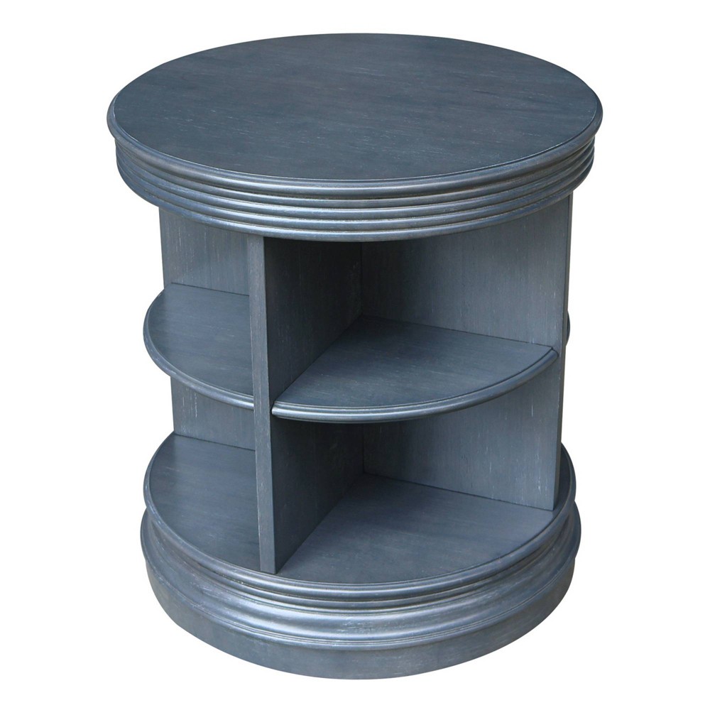 Photos - Coffee Table Library Round End Table Antique Washed/Heather Gray - International Concep