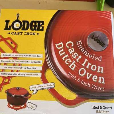 Lodge Cast Iron 6 Quart Enameled Cast Iron Dutch Oven, Red