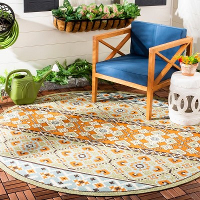 Green and Terracotta Round Reversible Synthetic Area Rug
