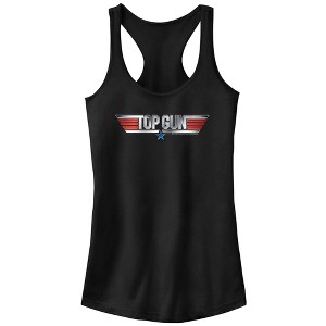 Juniors Womens Top Gun Shiny Chrome 3D Movie Logo Racerback Tank Top - 1 of 4