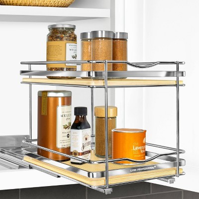 Lynk Professional Slide Out Vertical 8.25" Double Metal/Wood Spice Rack Silver: Kitchen Storage, Pantry Organizer, Pull Out — фото 2