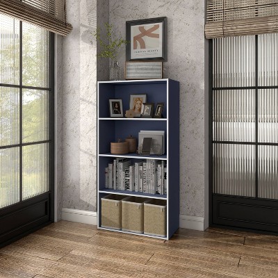 Quincy Steel Blue Composite 4-Tier Stackable Cube Bookcase
