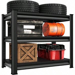 36 Inch Garage Shelves Heavy Duty Steel Metal Adjustable Utility Storage Rack 3 Tier Black 1200Lbs Capacity - 1 of 4