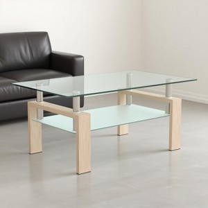 KWPZQEB Rectangle Glass Coffee Table, Simple and Classical Inspired Design with Sleek Iron Legs, Modern Side Center Tables for Living Room - 1 of 4