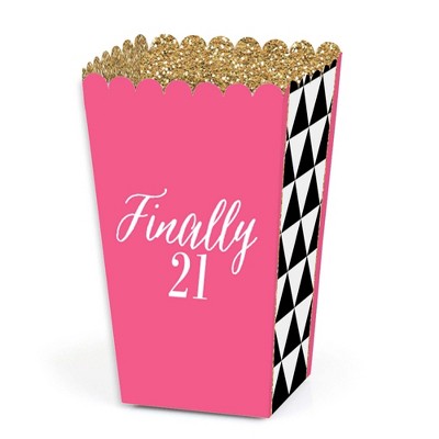 Big Dot of Happiness Finally 21 Girl - 21st Birthday Party Favor Popcorn Treat Boxes - Set of 12