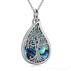 Maya's Grace Tree of Life Urn Necklace for Ashes, Teardrop Memorial Pendant - 1 of 4