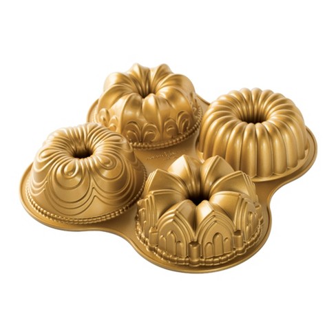 Cake pan ANNIVERSARY BUNDLETTE BUNDT, for 6 minibundt cakes, gold, Nordic  Ware 