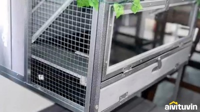 Light Gray Wooden Frame Hamster and Rat Cage with Wheels