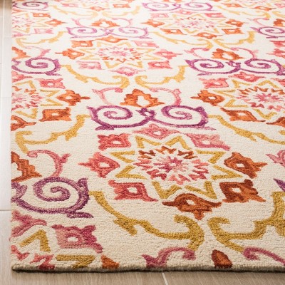 Ivory and Rust Floral Hand-Knotted Wool Area Rug