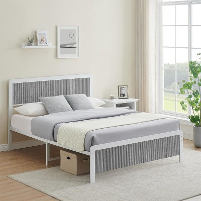 Full Size Bed Frames with Headboard, 14 Inch Classic Wood and Metal Platform Bed Frame Mattress Foundation, Under Bed Storage, Easy Assembly, Grey